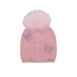 NEW BARI LYNN girl's crystal bow winter hat in pink